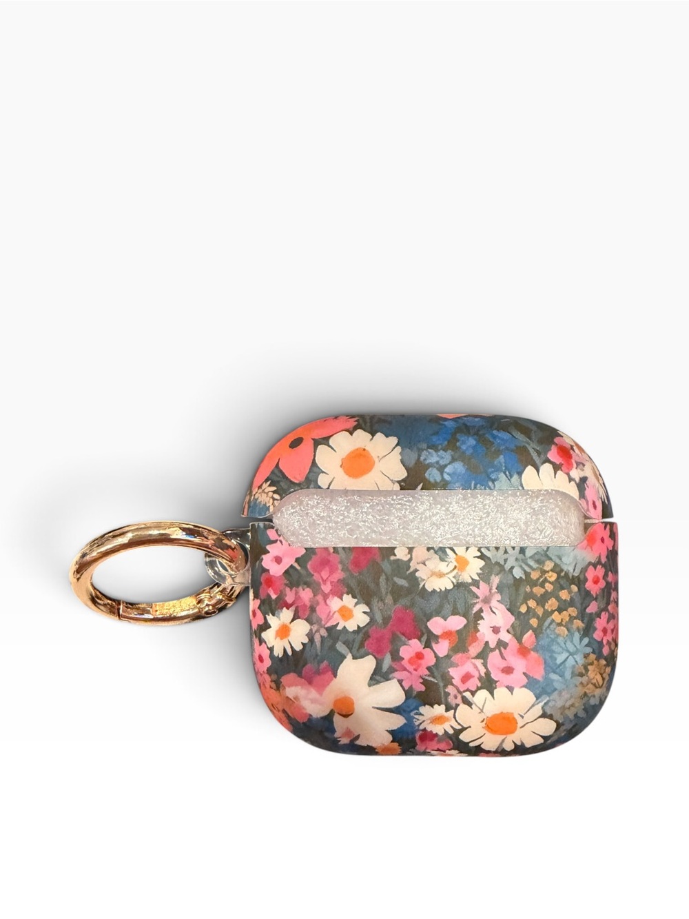 New- Floral Pattern AirPods Case with Gold Key Ring - Pink & Blue